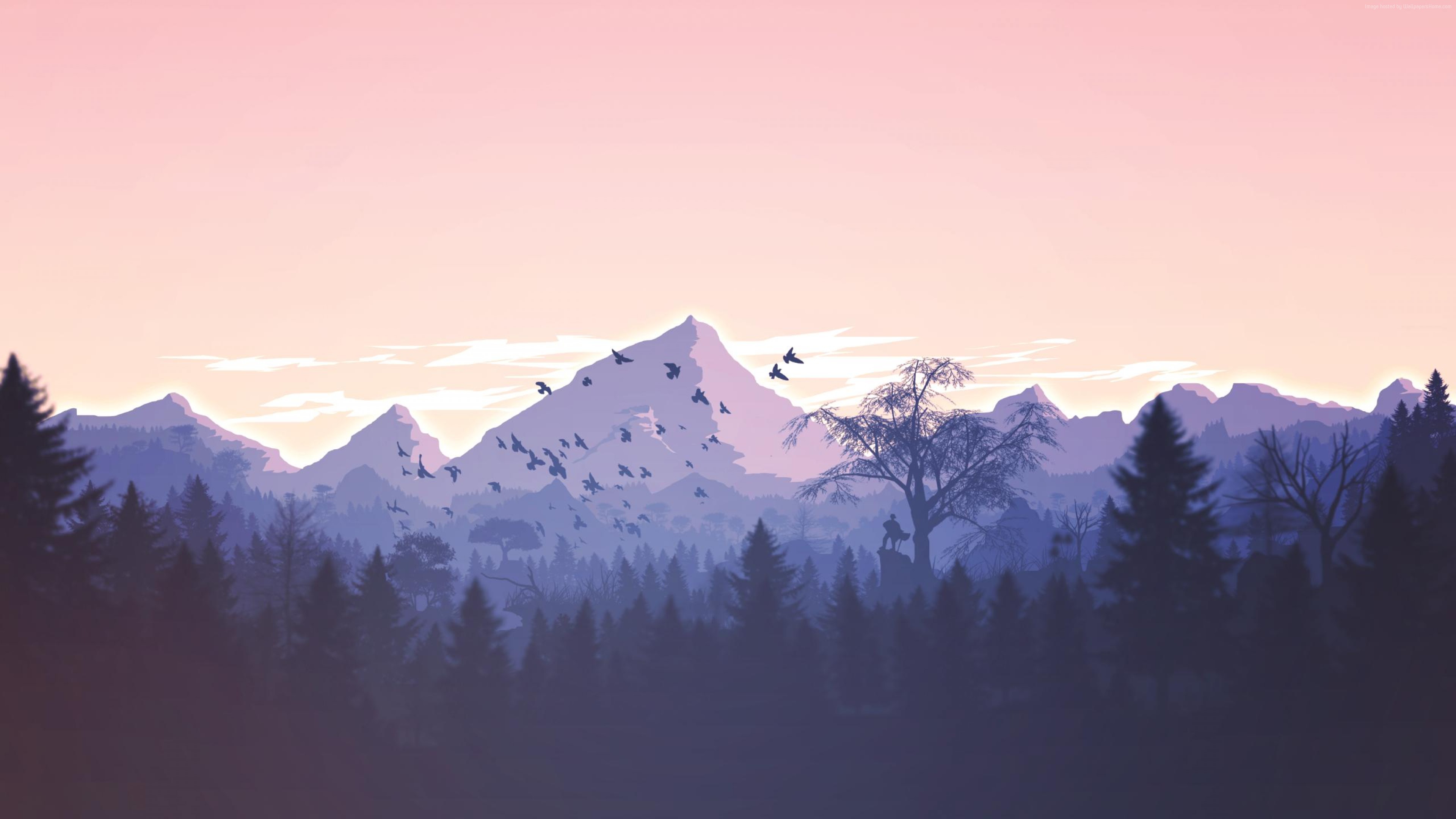  Wallpaper  forest mountains violet birds  art  HD  